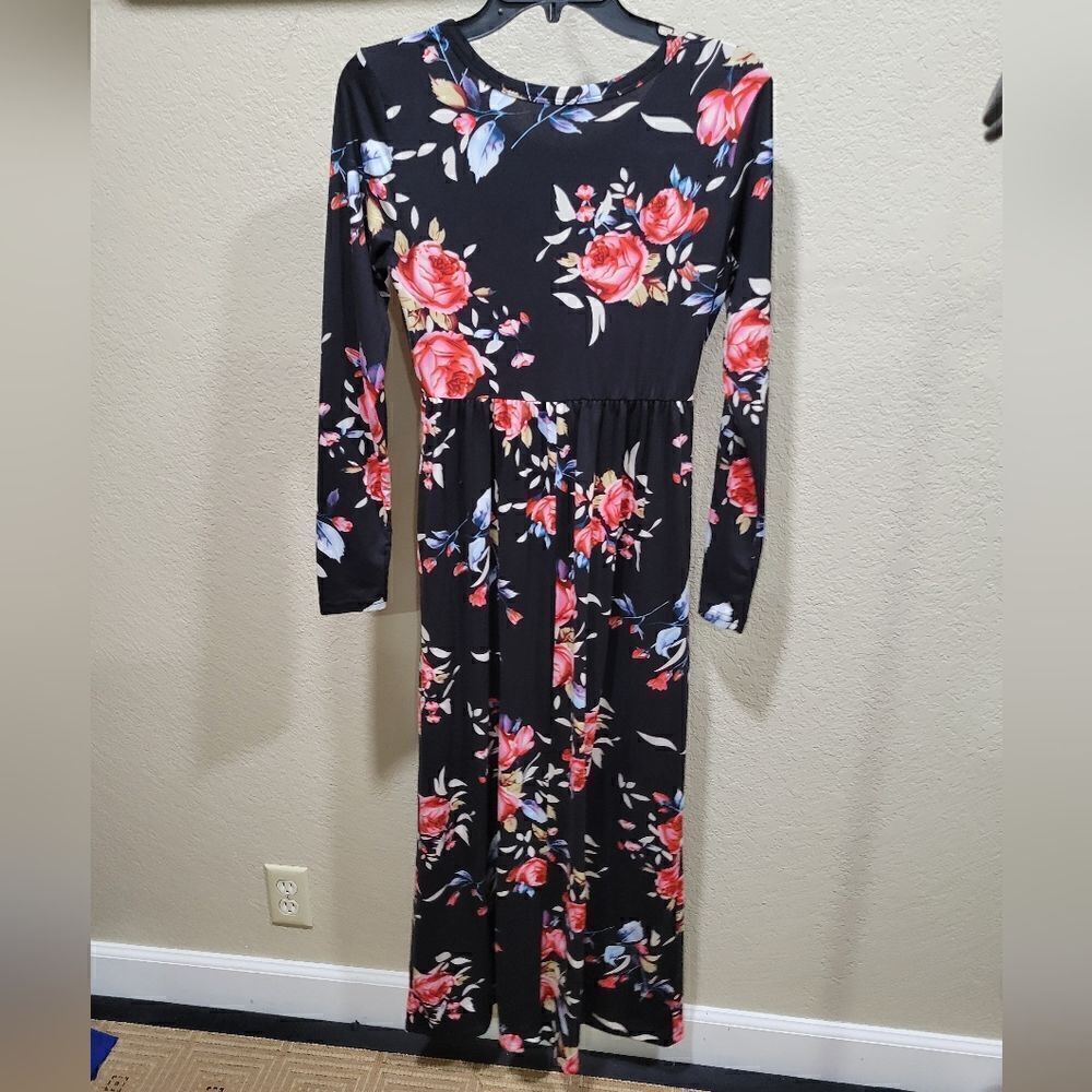 Long quarter sleeve multicolor floral dress - Picture 4 of 7